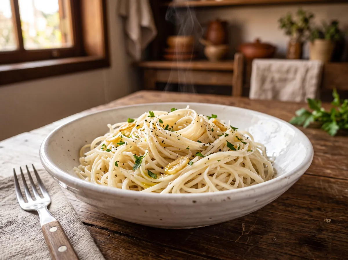 Prato de macarrão de palmito de pupunha, feito com o corte macarrão Santa Bárbara