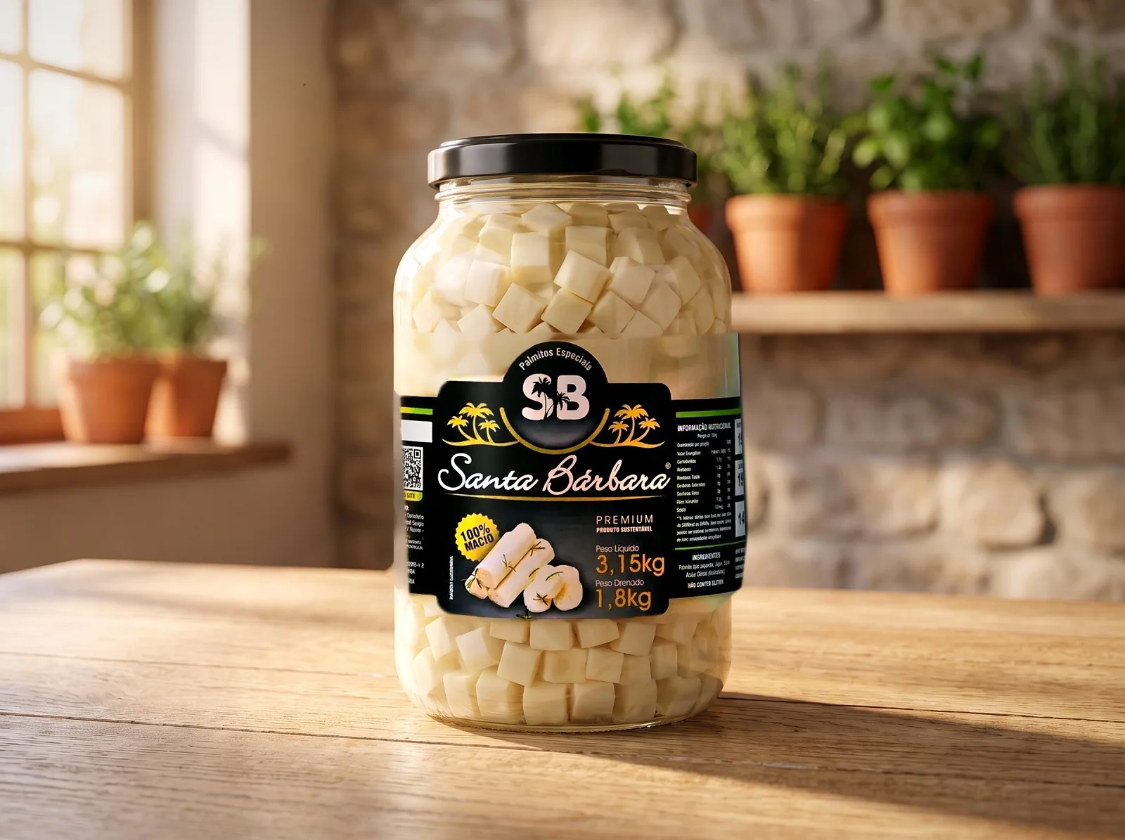 Palmito de Pupunha Picado Santa Bárbara 1,8 kg