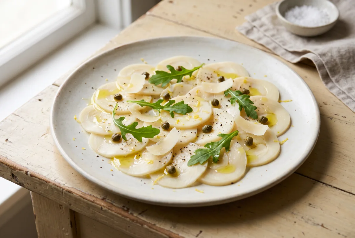 Carpaccio de palmito de pupunha