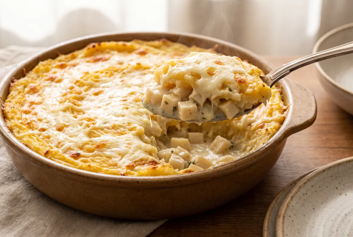 Escondidinho de palmito gratinado